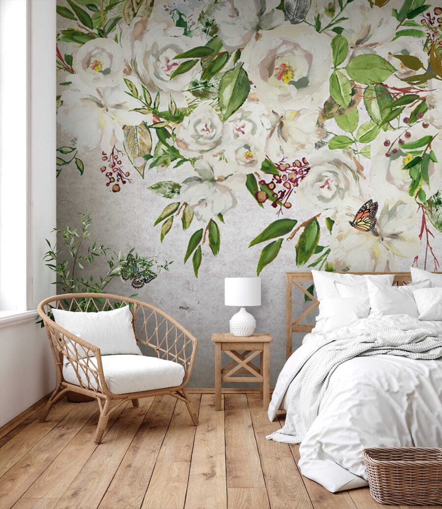 Painting of white flowers and butterflies u33223pib1 900x1036 - Painting of white flowers and butterflies - tegory