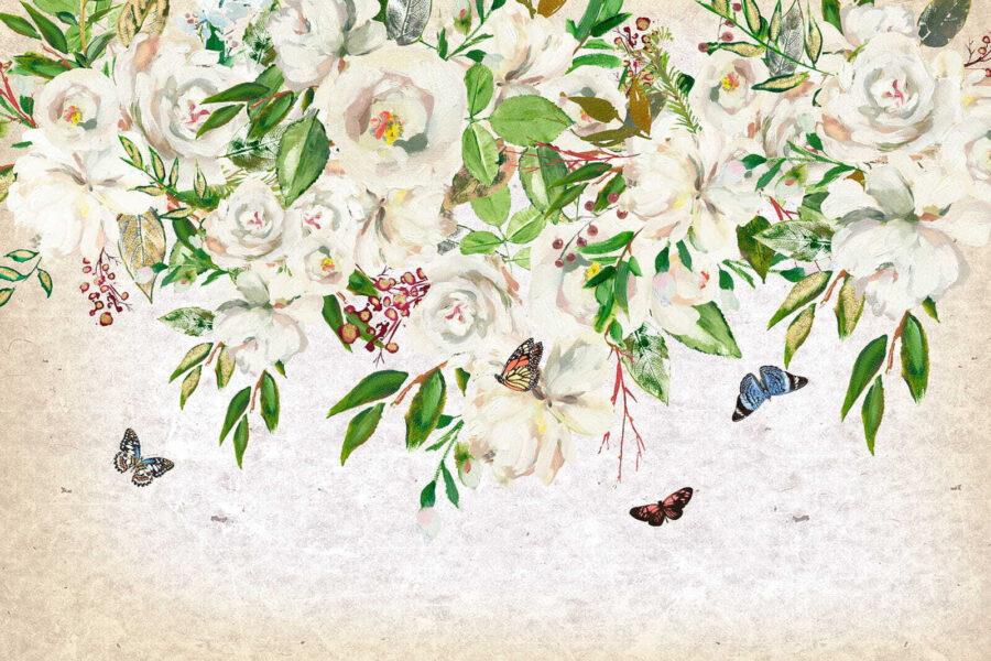 Painting of white flowers and butterflies u33223p 900x600 - Painting of white flowers and butterflies - tegory
