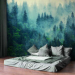 Wall murals Foggy forest with trees