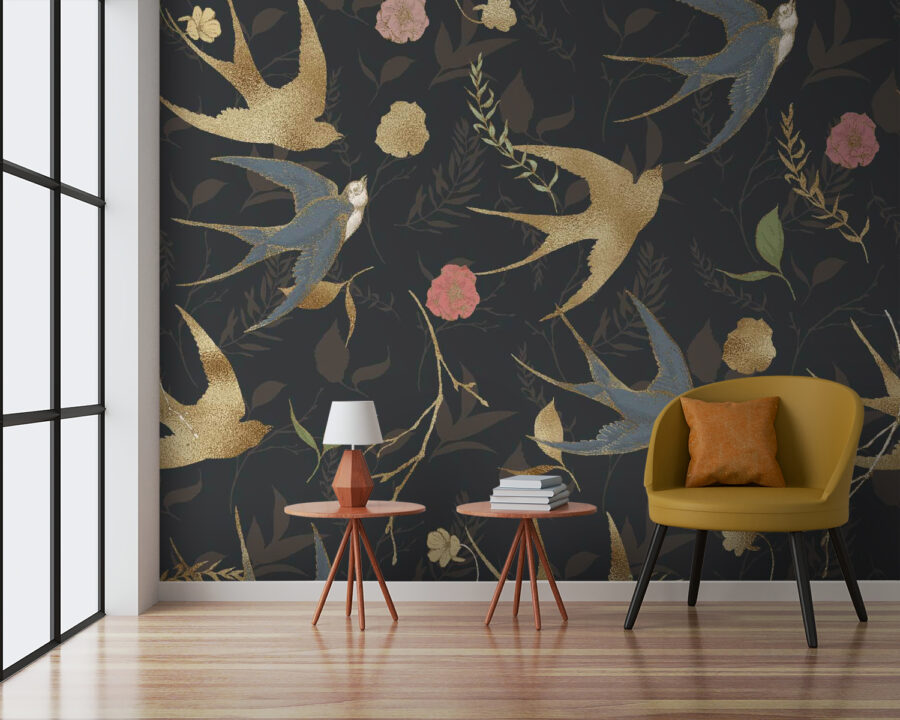 Pattern of birds and flowers