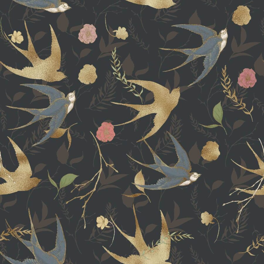 Pattern of birds and flowers