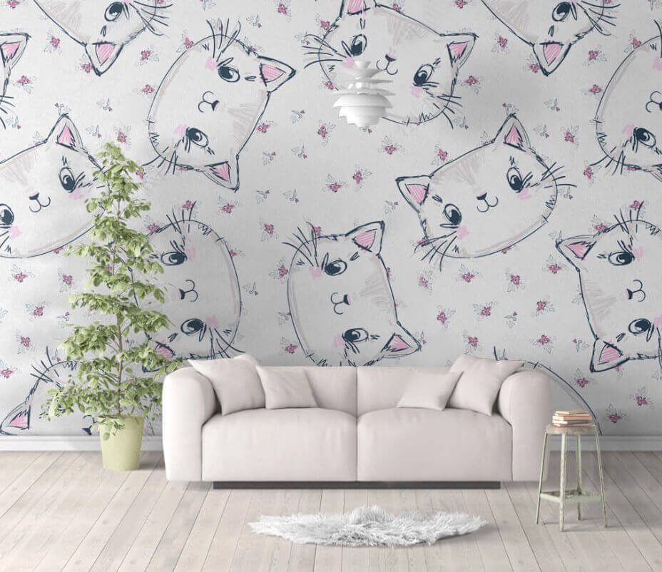 Pattern of cats on a white background u32585pig1m - Pattern of cats on a white background - tegory