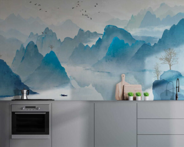 Watercolor painting of mountains and birds Watercolor painting of mountains and birds
