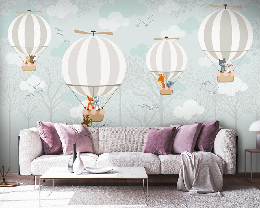 Group of hot air balloons with animals on them