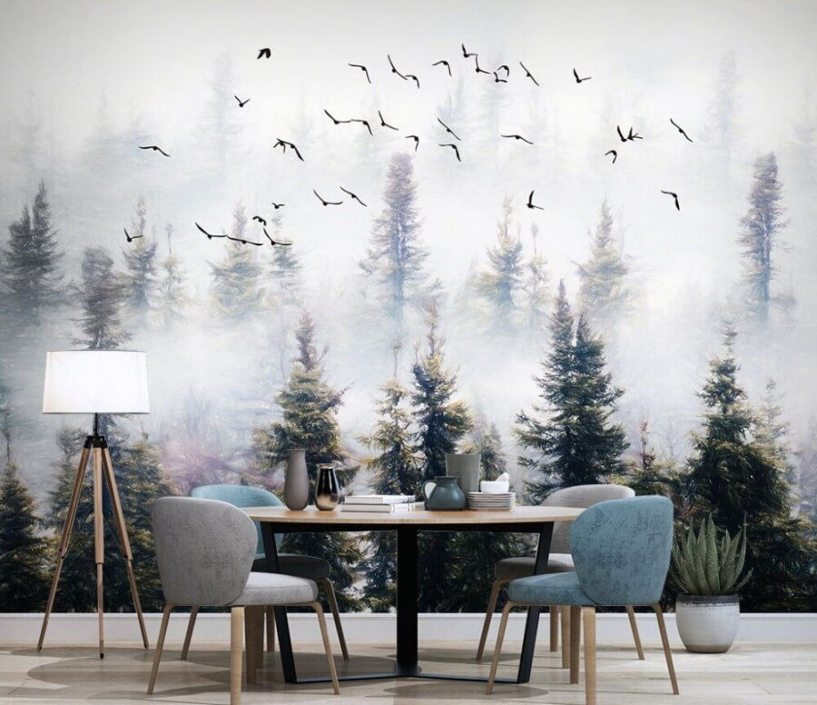 Birds flying in the sky over trees Birds flying in the sky over trees