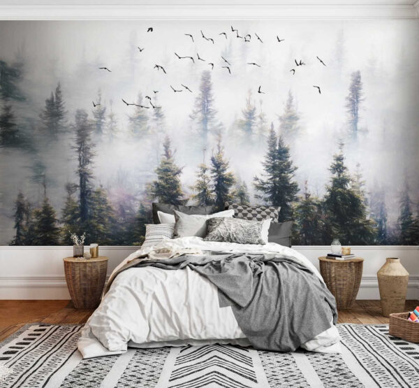 Birds flying in the sky over trees Birds flying in the sky over trees