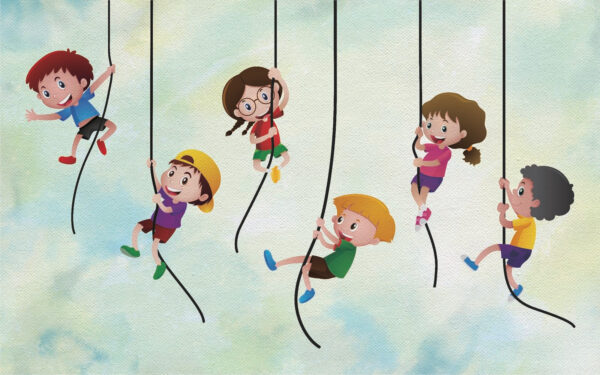 Group of kids climbing on ropes Group of kids climbing on ropes