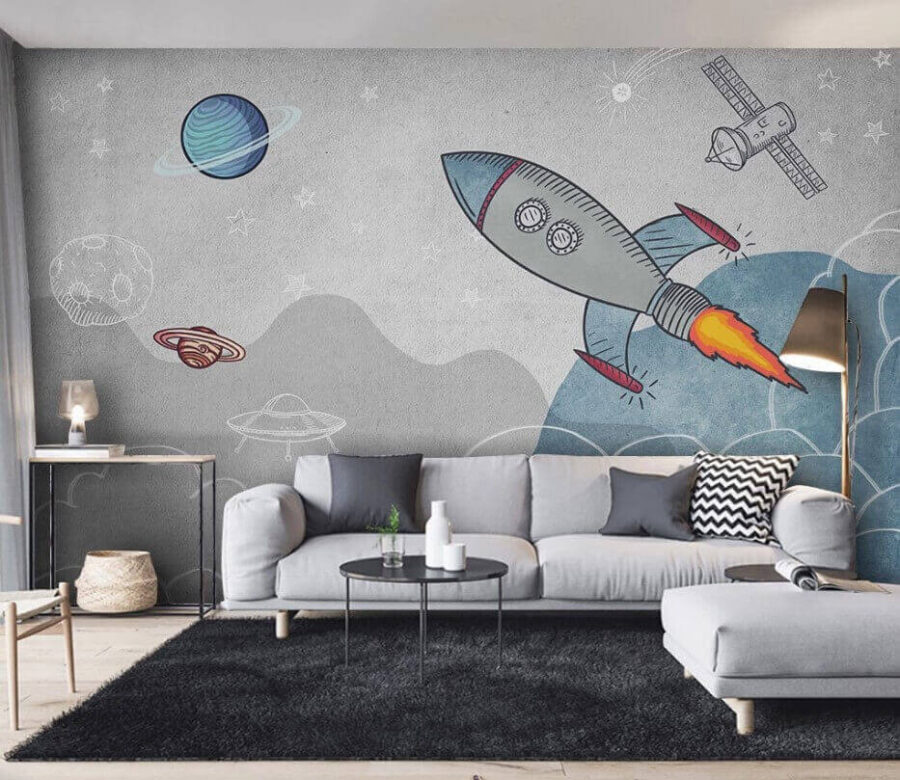 Rocket flying through the clouds