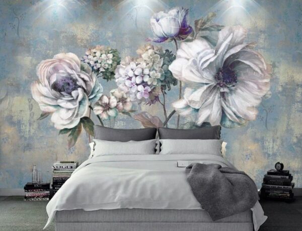 Painting of flowers on a blue background Painting of flowers on a blue background