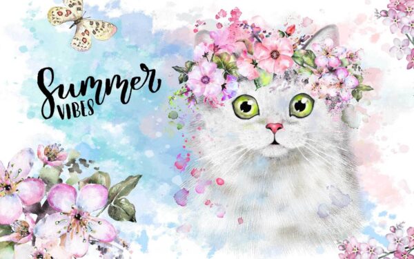 Cat with flowers on its head Cat with flowers on its head