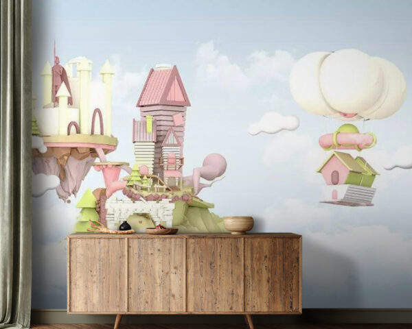 Cartoon houses floating in the sky Cartoon houses floating in the sky