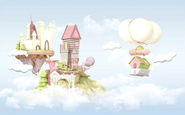 Cartoon houses floating in the sky Cartoon houses floating in the sky