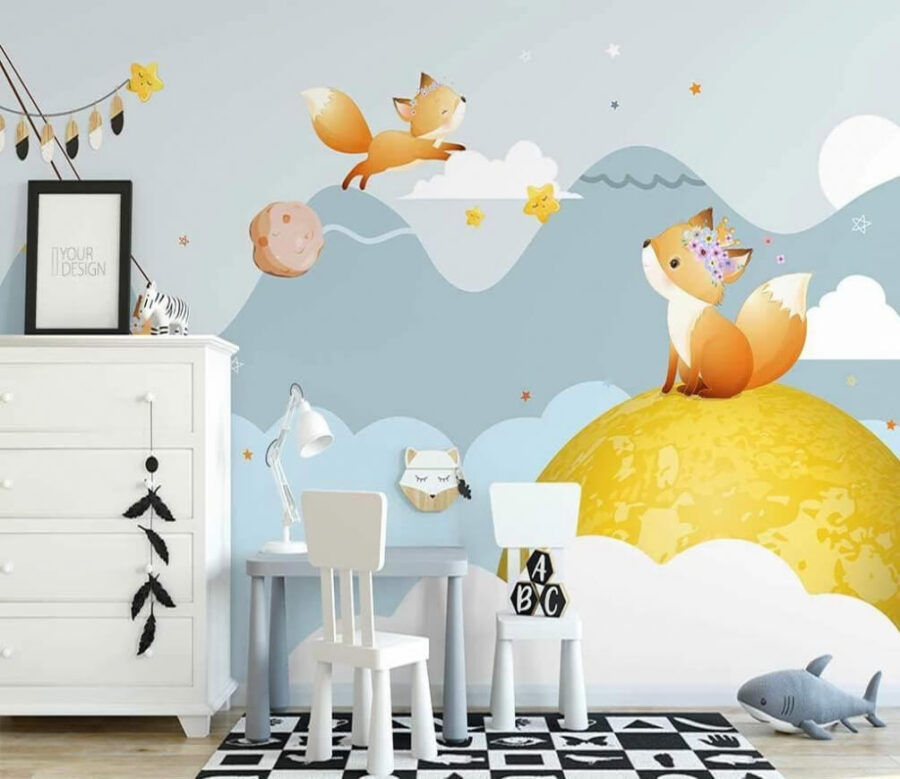 Cartoon of foxes on a moon