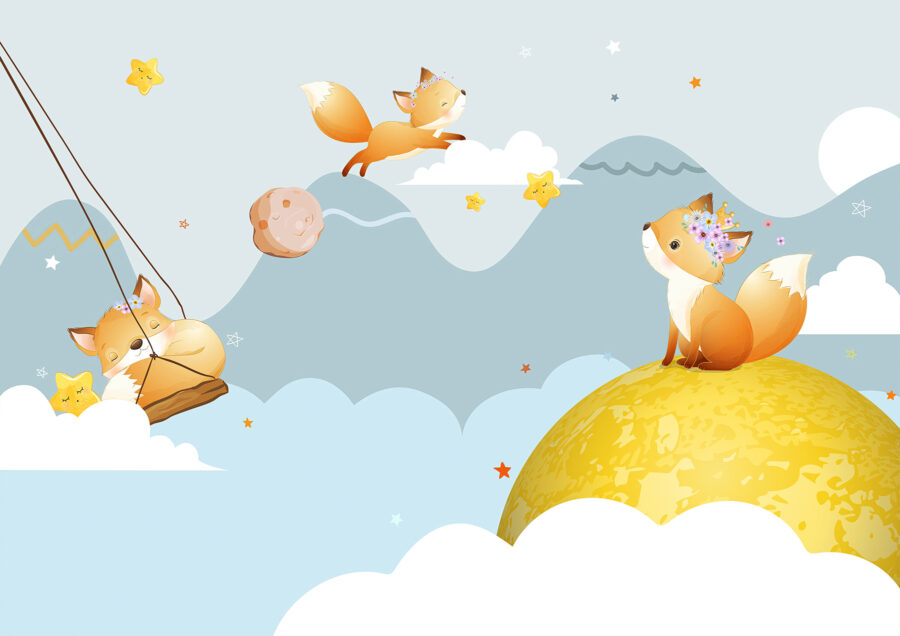 Cartoon of foxes on a moon