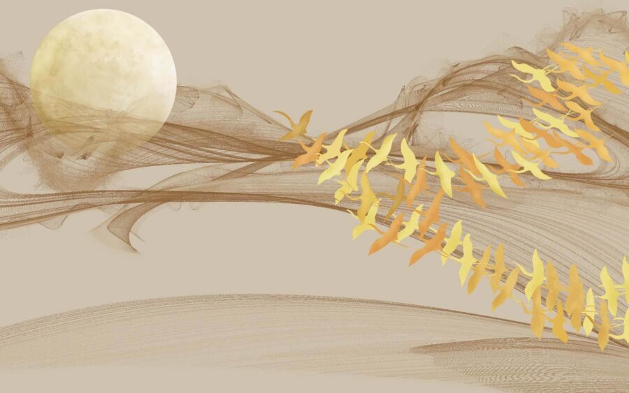 Moon and birds flying in the sky