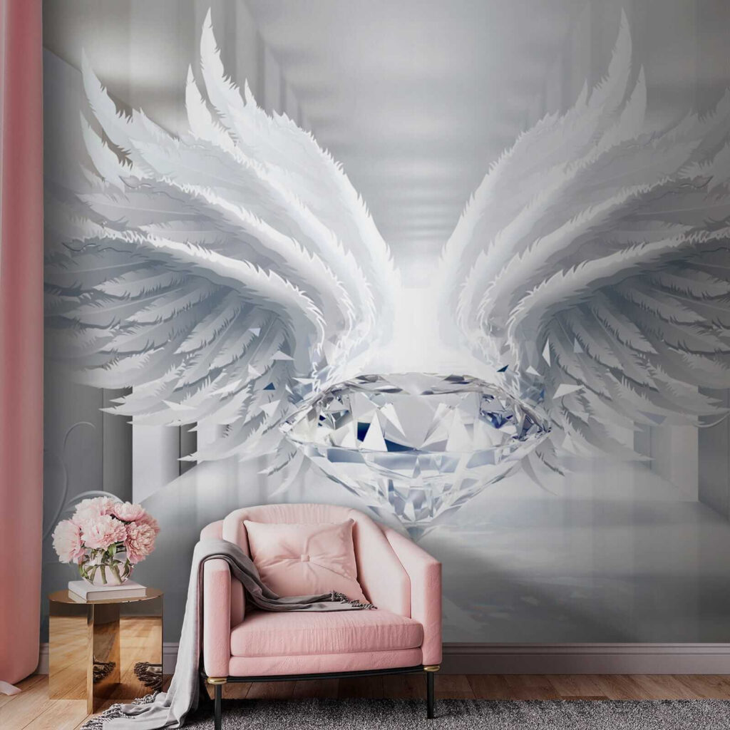 Diamond with wings in a room