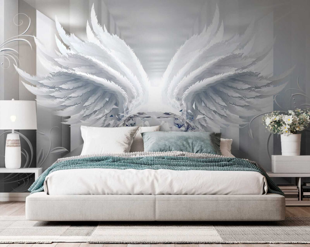 Diamond with wings in a room