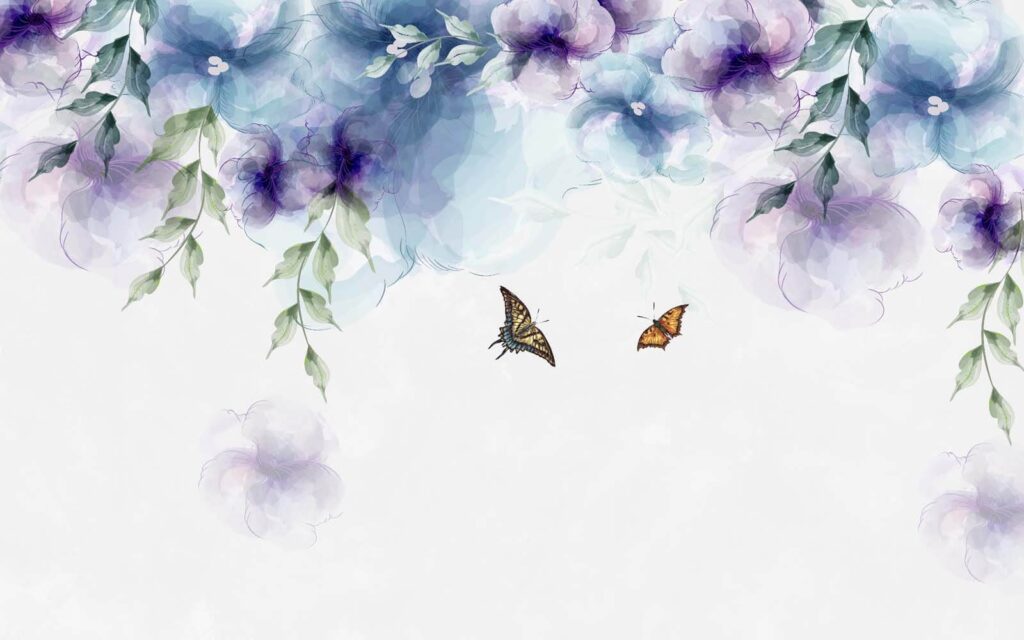 Butterfly and flowers with leaves Butterfly and flowers with leaves