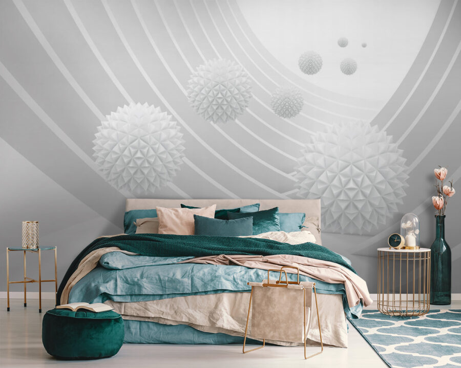White spheres in a white room