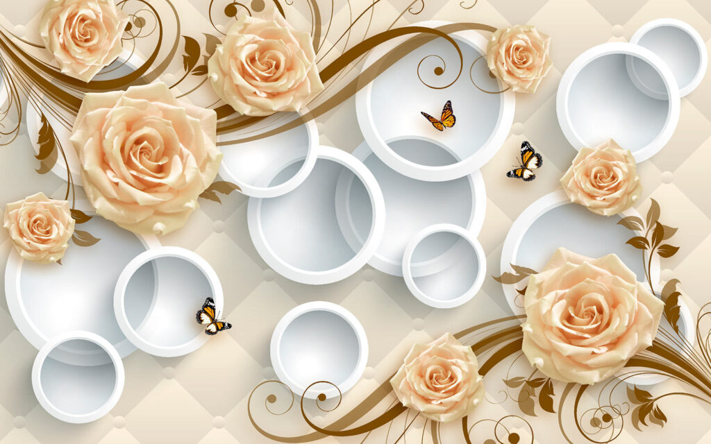 Wallpaper with roses and butterflies Wallpaper with roses and butterflies