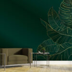 Wall murals Elegant foliage on dark emerald backdrop