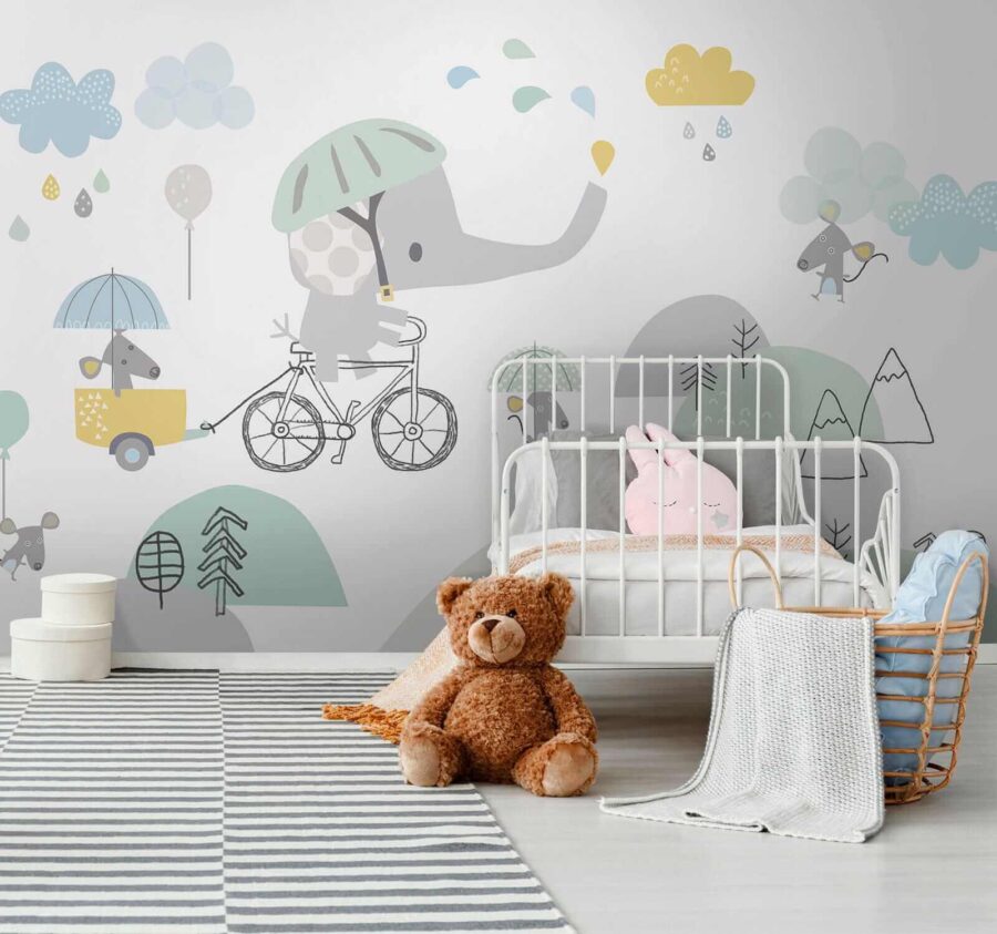 Cartoon elephant riding a bicycle