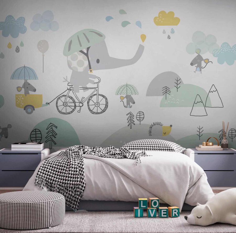Cartoon elephant riding a bicycle