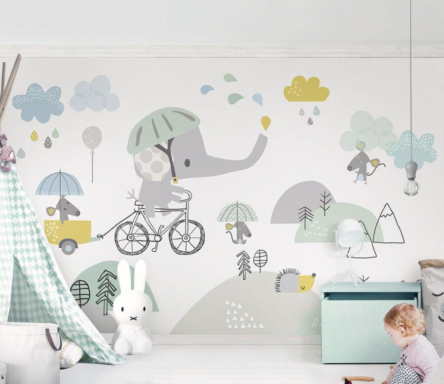 Cartoon elephant riding a bicycle