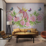 Wall murals Unicorn with a crown and flowers