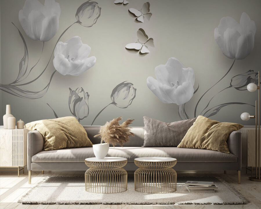 White flowers and butterflies