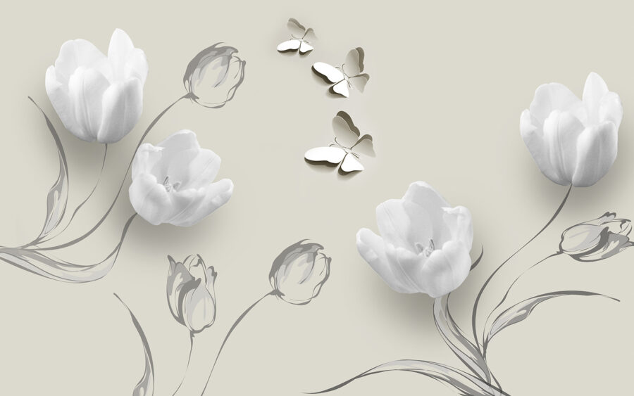 White flowers and butterflies