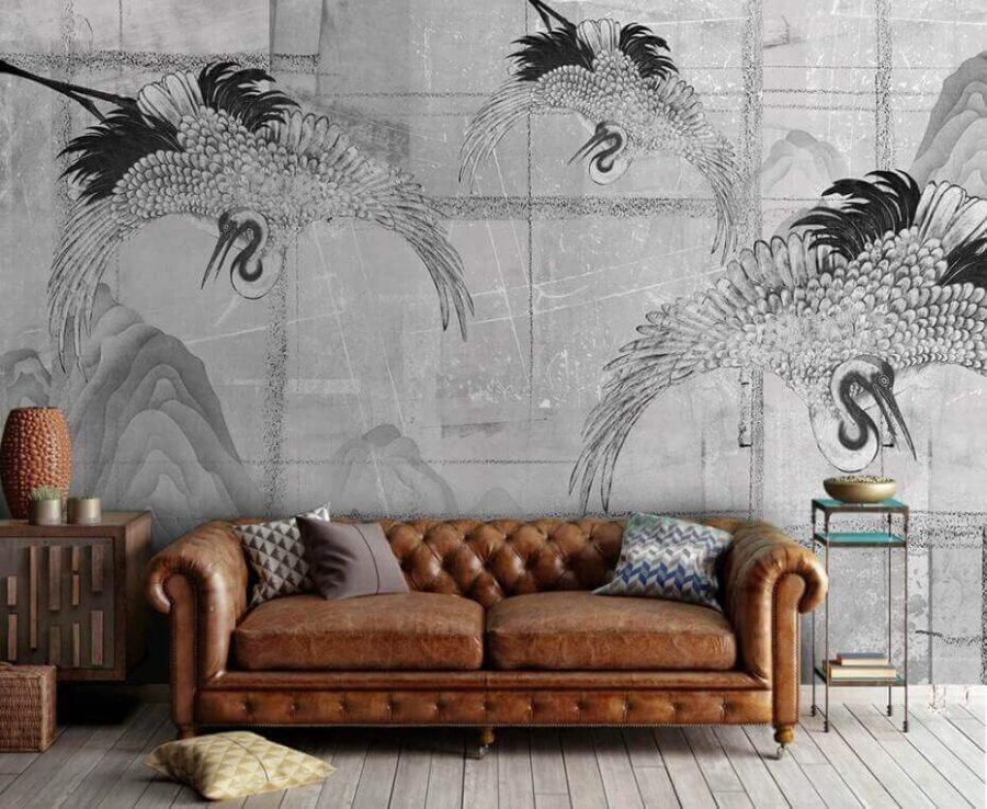Wall murals Black and white image of birds