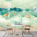 Wall murals Sea life with seahorses and seaweed