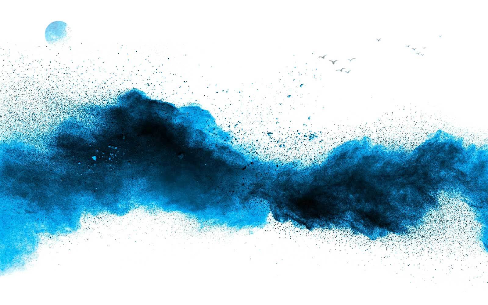 Blue powder explosion on a white background u25058p - Blue powder explosion on a white background - tegory