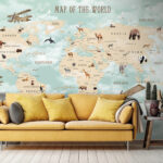 Wall murals Map of the world with animals