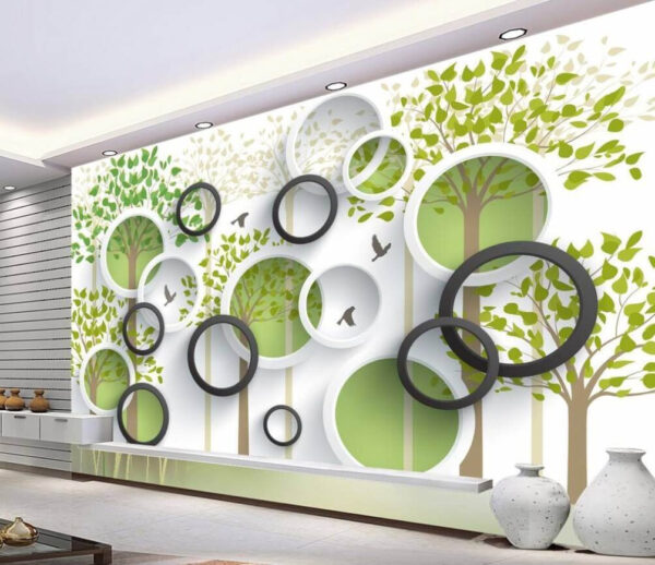 Wall mural with circles and birds Wall mural with circles and birds