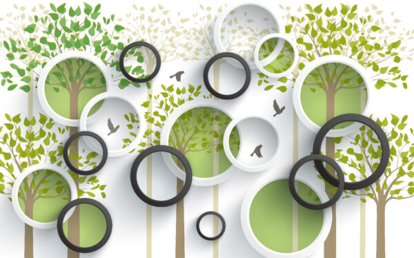 Wall mural with circles and birds Wall mural with circles and birds