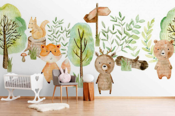 Watercolor illustration of animals and trees Watercolor illustration of animals and trees