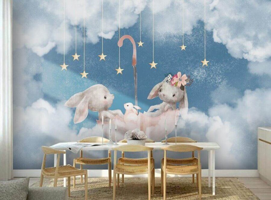 Wall murals Two rabbits in a pink umbrella - Image 2