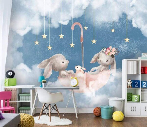 Two rabbits in a pink umbrella Two rabbits in a pink umbrella