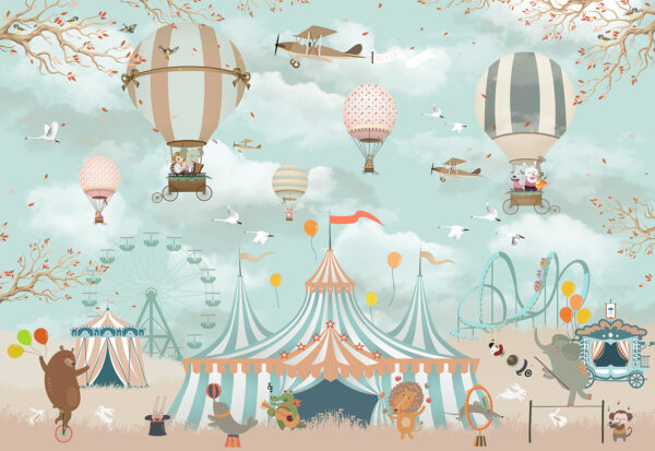 Circus tent with hot air balloons and birds Circus tent with hot air balloons and birds