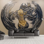 Wall murals Metal sculpture of a woman with wings