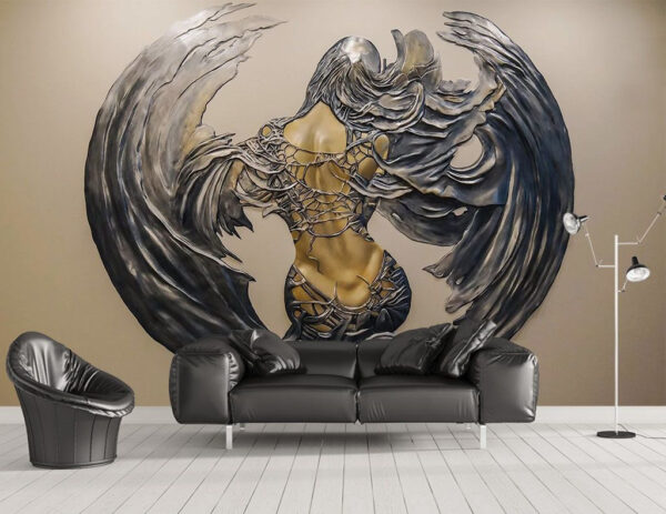Metal sculpture of a woman with wings Metal sculpture of a woman with wings