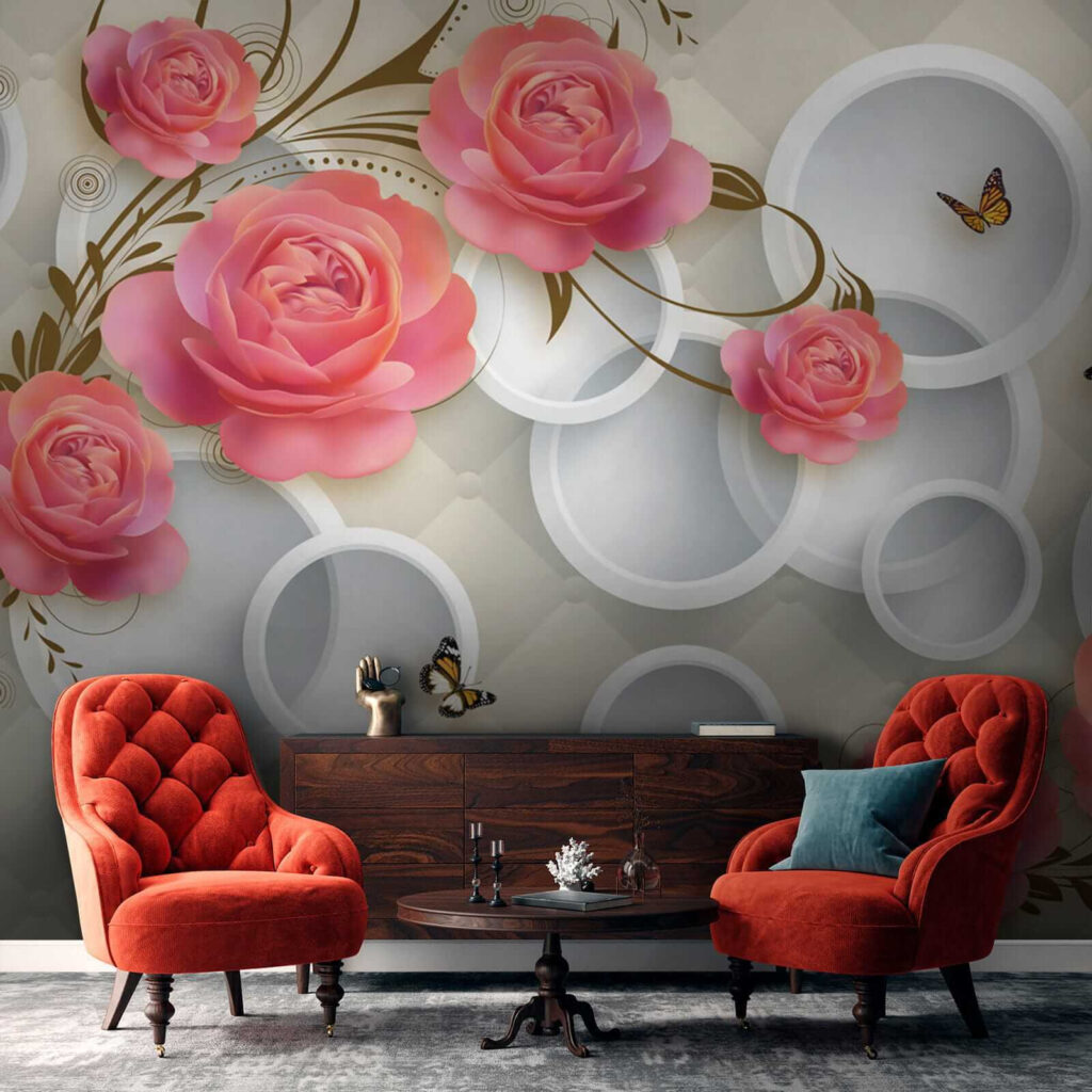 Wallpaper with roses and butterflies Wallpaper with roses and butterflies