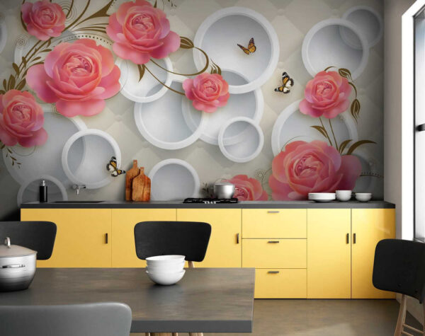 Wallpaper with roses and butterflies Wallpaper with roses and butterflies