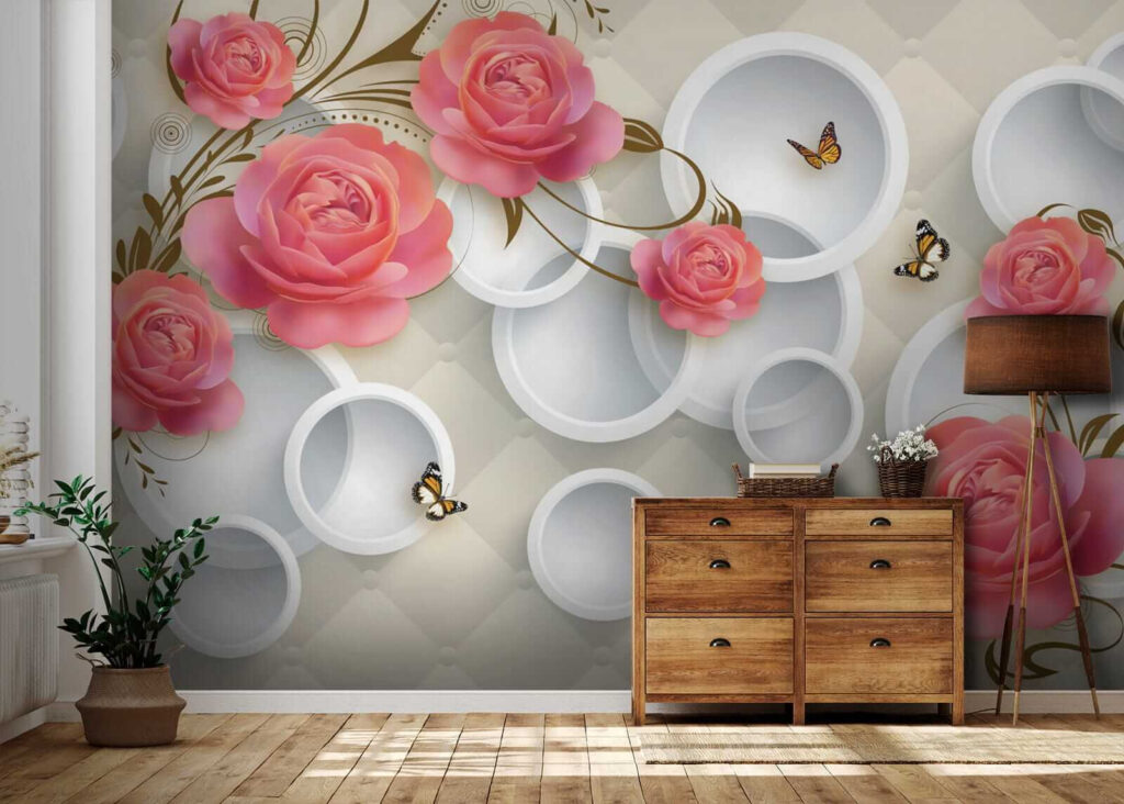 Wallpaper with roses and butterflies Wallpaper with roses and butterflies