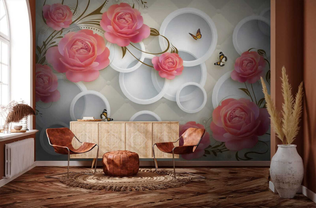 Wallpaper with roses and butterflies Wallpaper with roses and butterflies