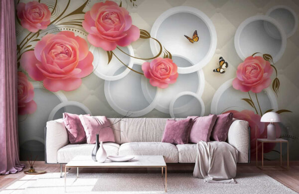 Wallpaper with roses and butterflies Wallpaper with roses and butterflies