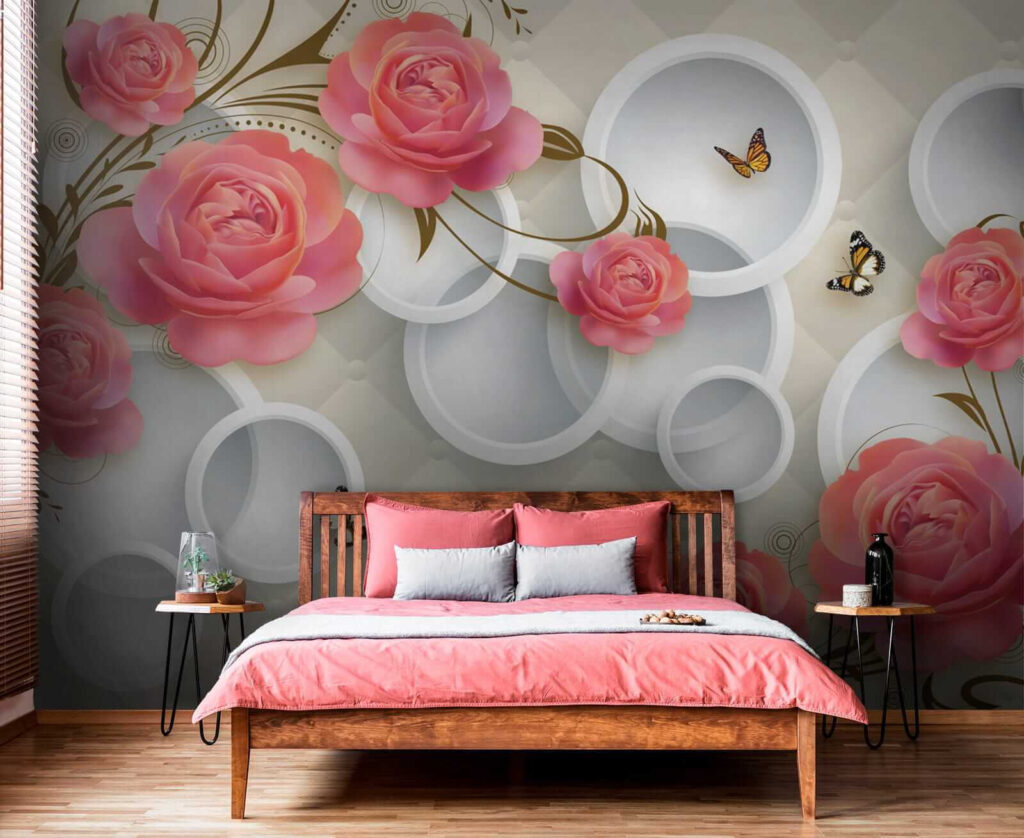 Wallpaper with roses and butterflies Wallpaper with roses and butterflies