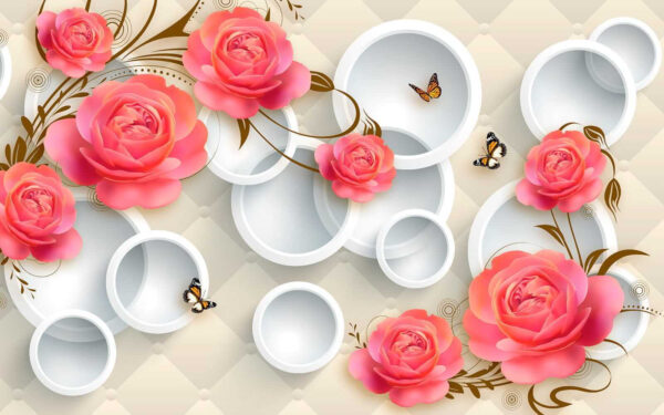 Wallpaper with roses and butterflies Wallpaper with roses and butterflies